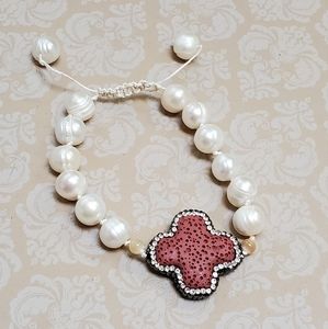 Freshwater Pearl Worthy Handmade Hemp Beaded Bracelet Rose Pink Cross De…